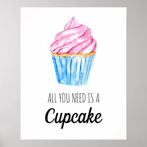 All you need is a Cupcake Watercolor Cute Pink Poster