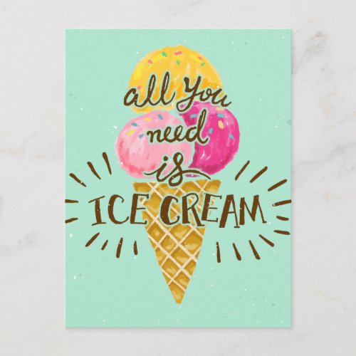 All you need is ice cream typography vintage art postcard