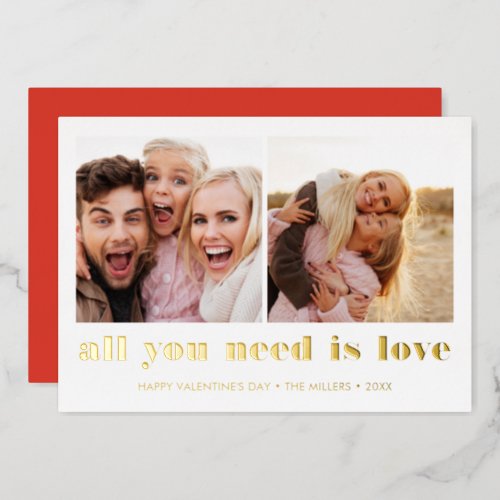 ALL YOU NEED IS LOVE 2 Photo Valentines Day  Foil Invitation