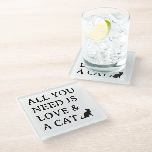 All you need is love and a cat cute glass coaster