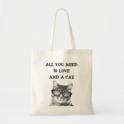 All You Need Is Love And A Cat hipster tote bag
