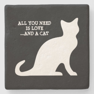 ALL YOU NEED IS LOVE AND A CAT limestone coaster