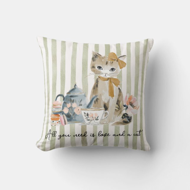 All you need is love and a cat throw pillow (Front)