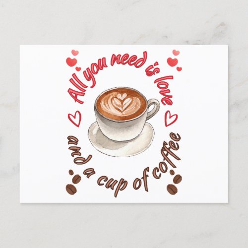 All you need is love and a cup of coffee holiday postcard