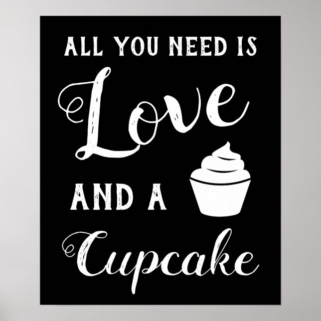 All you need is love and a cupcake chalkboard poster (Front)