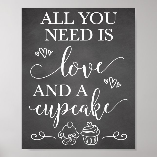 All You Need Is Love and A Cupcake Wedding Sign (Front)
