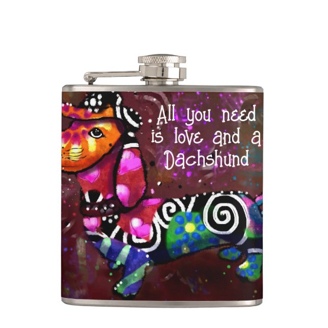 All You Need Is Love and a Dachshund Abstract Art Flask (Front)