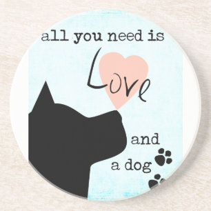 all you need is love and a dog pink blue pit bull sandstone coaster