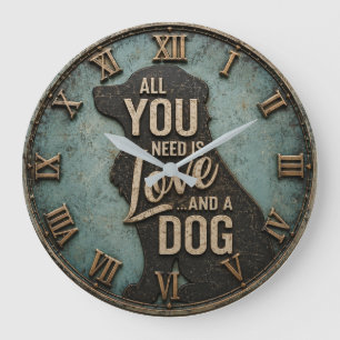 All You Need Is Love and a Dog Rustic Large Clock