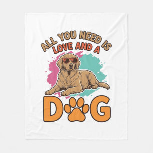 All You Need Is Love and a Dog Vintage Dog Lover D Fleece Blanket