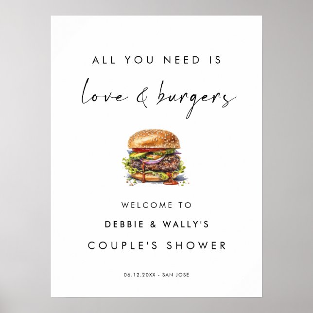 All You Need Is Love and Burgers Couple's Shower Poster (Front)