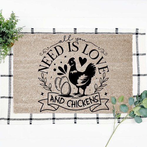 All You Need Is Love And Chickens Farm Coir Fiber Doormat