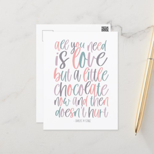 All You Need Is Love and Chocolate Valentines Day Holiday Postcard