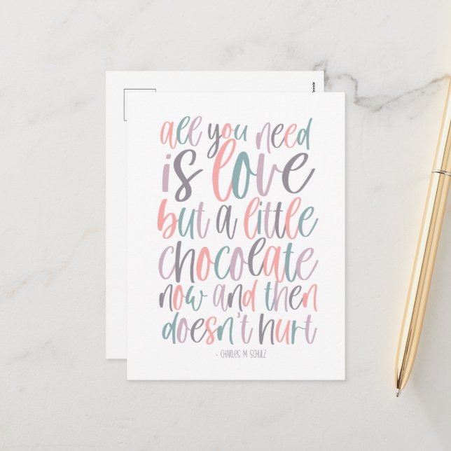 All You Need Is Love and Chocolate Valentine's Day Holiday Postcard (Front/Back In Situ)