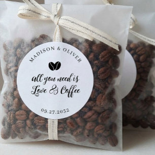 All You Need is Love and Coffee Wedding Favor Classic Round Sticker