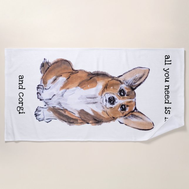 All you need is love and corgi beach towel (Front)