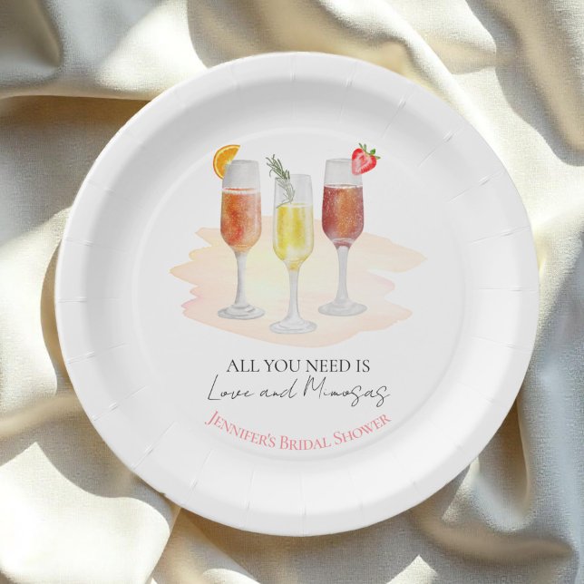 All You Need Is Love and Mimosas Bridal Shower Paper Plates (Creator Uploaded)