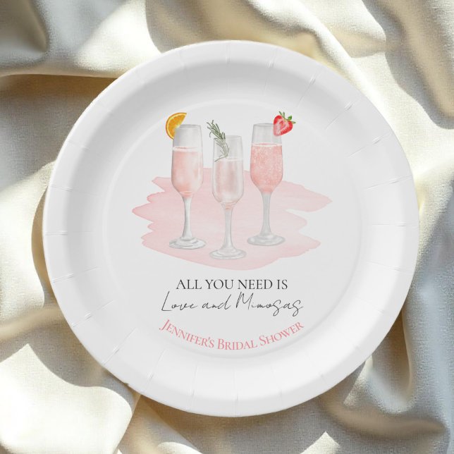 All You Need Is Love and Mimosas Bridal Shower Paper Plates (Creator Uploaded)