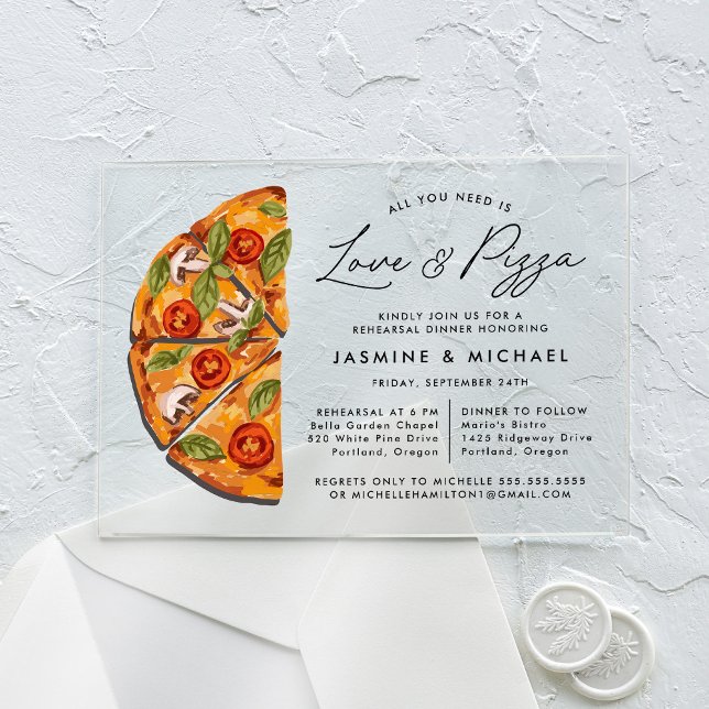 All You Need is Love and Pizza Rehearsal Dinner Acrylic Invitations (Creator Uploaded)