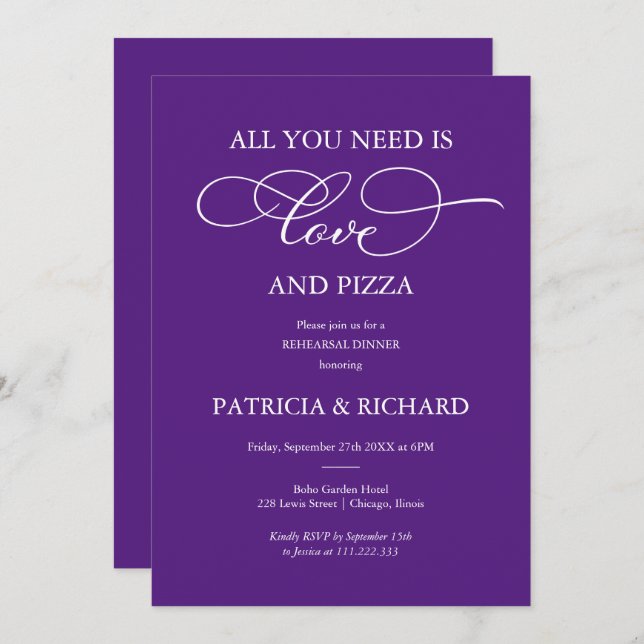 All You Need Is Love And Pizza Rehearsal Dinner In Invitation (Front/Back)