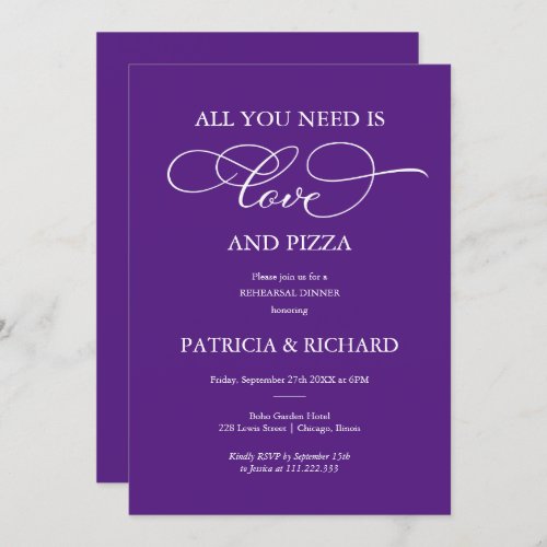 All You Need Is Love And Pizza Rehearsal Dinner In Invitation