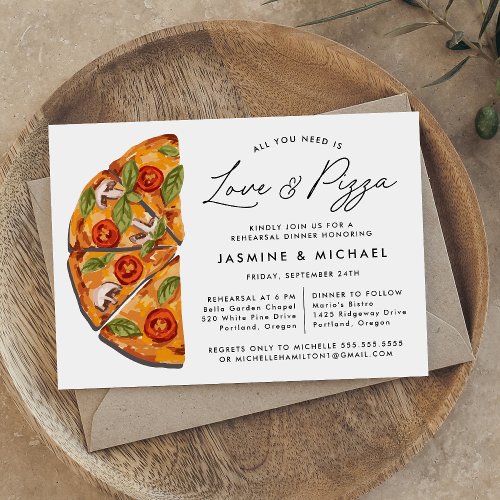 All You Need is Love and Pizza Rehearsal Dinner Invitation