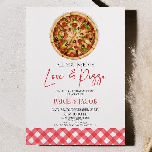 All You Need Is Love and Pizza Rehearsal Dinner Invitation