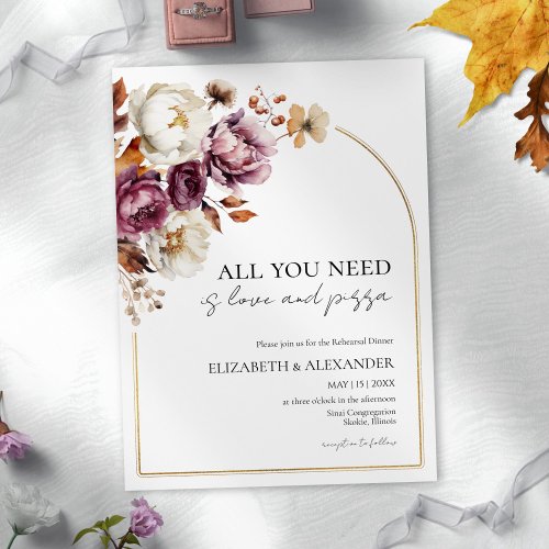 All you need is Love and pizza Rehearsal Dinner Invitation