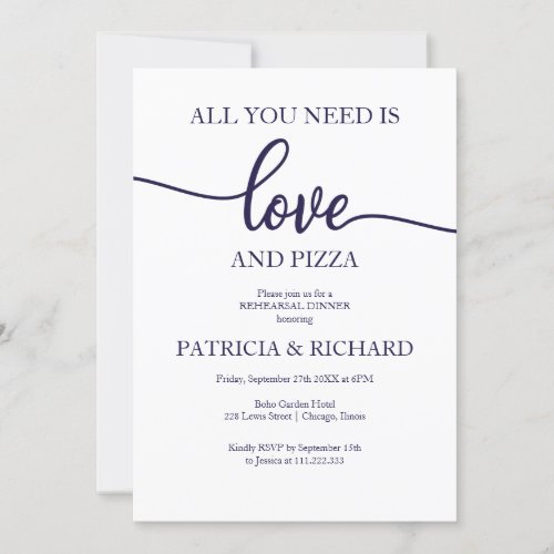 All You Need Is Love And Pizza Rehearsal Dinner Invitation