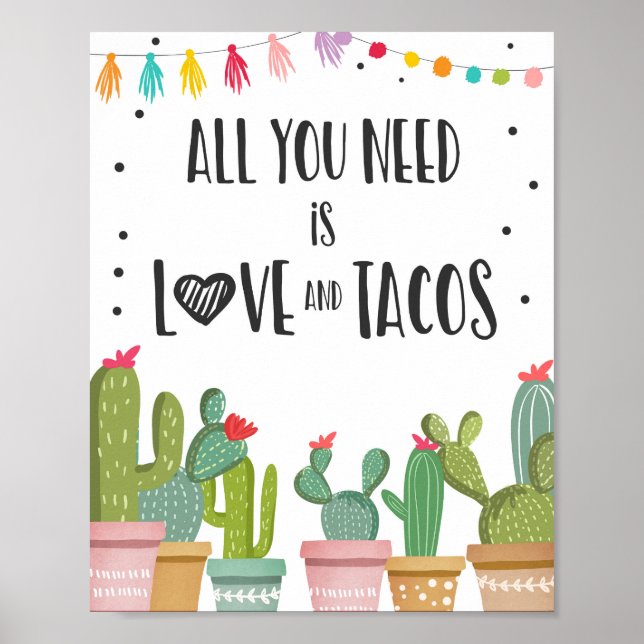 All You Need is Love and Tacos Fiesta Table Sign (Front)