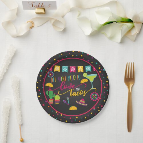 All You Need is Love and Tacos Paper Plate _ Blk