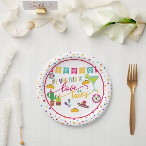 All You Need is Love and Tacos Paper Plate _ White