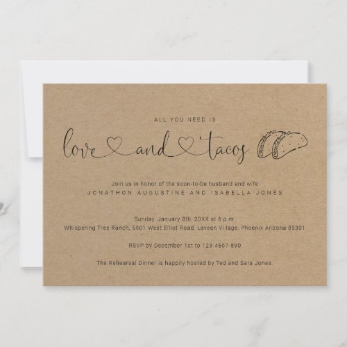 All You Need is Love and Tacos Rehearsal Dinner Invitation