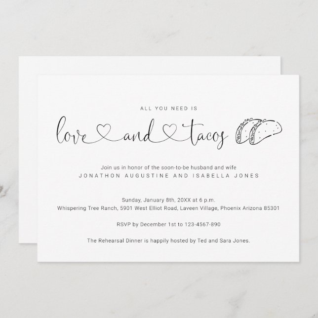 All You Need is Love and Tacos Rehearsal Dinner Invitation (Front/Back)