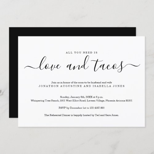 All You Need is Love and Tacos Rehearsal Dinner Invitation
