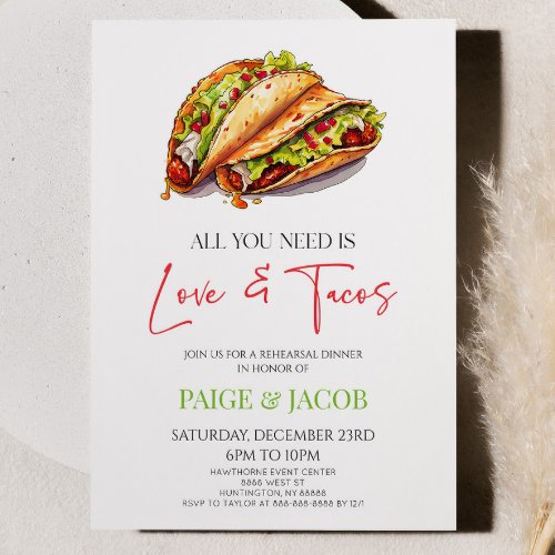 All You Need Is Love and Tacos Rehearsal Dinner Invitation