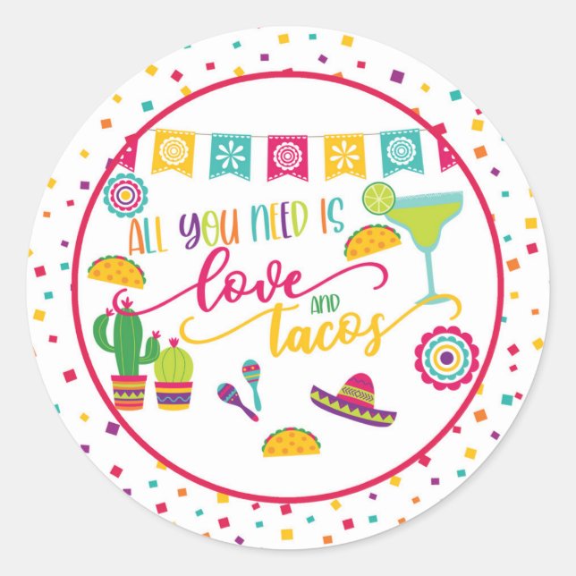 All You Need is Love and Tacos Round Sticker - Wh (Front)