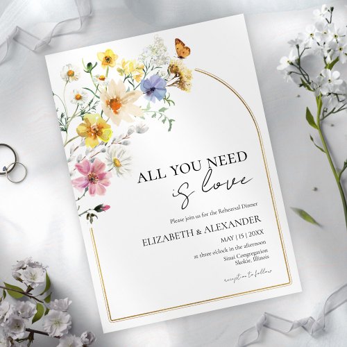 All you need is Love Boho Rehearsal Dinner Invitation