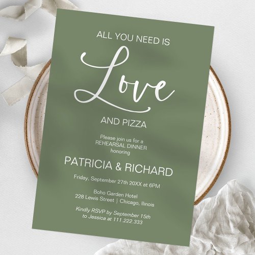 All You Need Is Love Calligraphy Rehearsal Dinner Invitation