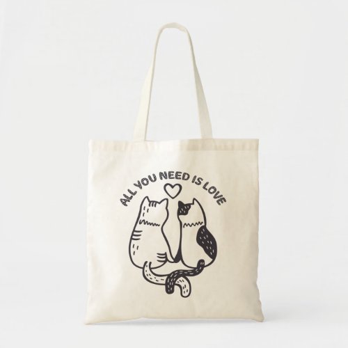 All you need is love cat holding  hands tote bag