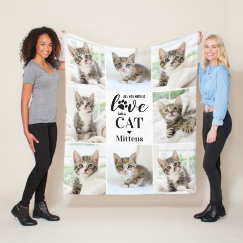 All You Need Is Love Cat Personalized 8 Pet Photo Fleece Blanket