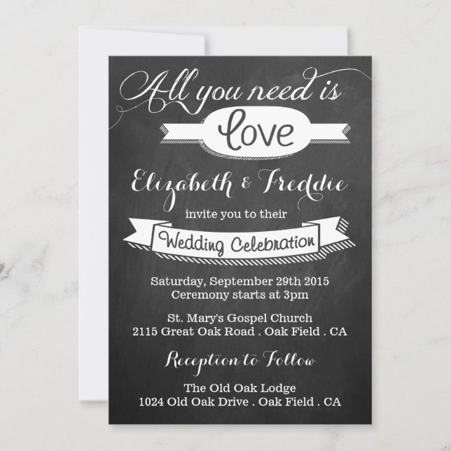 All You Need Is Love Chalkboard Wedding Collection Invitation (Front)