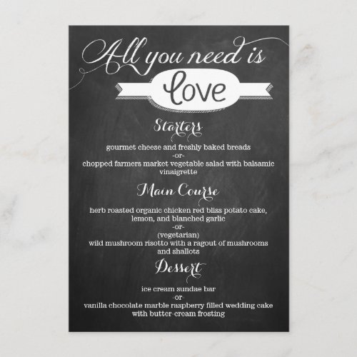 All You Need Is Love Chalkboard Wedding Collection Menu