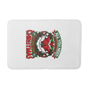 All You Need Is Love Christmas Santa Hats Hearts W Bath Mat
