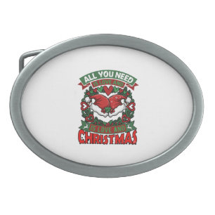All You Need Is Love Christmas Santa Hats Hearts W Belt Buckle