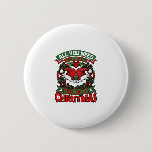All You Need Is Love Christmas Santa Hats Hearts W Button