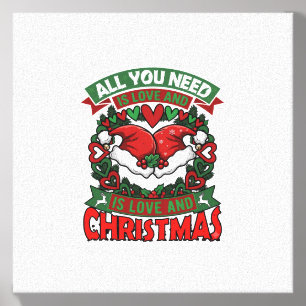 All You Need Is Love Christmas Santa Hats Hearts W Canvas Photo Tile