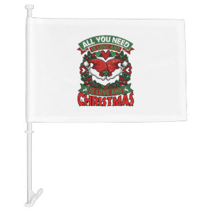 All You Need Is Love Christmas Santa Hats Hearts W Car Flag