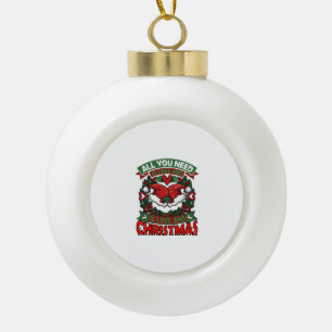 All You Need Is Love Christmas Santa Hats Hearts W Ceramic Ball Christmas Ornament