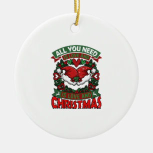 All You Need Is Love Christmas Santa Hats Hearts W Ceramic Ornament